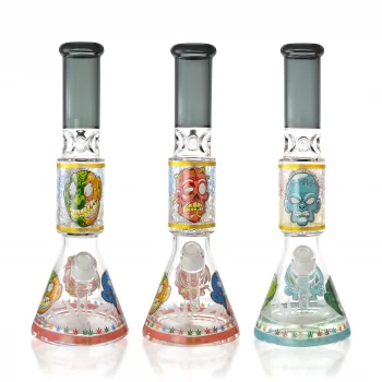 16" 25mm Thick Base Skull Art Tree Perc Beaker Bong - Assorted Colors