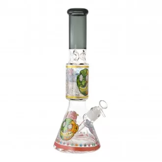 16" 25mm Thick Base Skull Art Tree Perc Beaker Bong - Assorted Colors