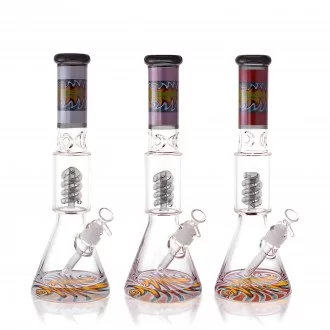 16" 25mm Thick Base Wig Wag Art Spiral Perc Beaker Bong - Assorted Colors