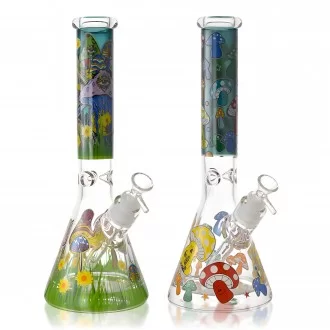 13" 25mm Thick Base Mushroom Art Beaker Bong - Assorted Colors