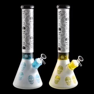 14" Sandblasted Skull Pattern Beaker Water Pipe - [HXCP962S-AE]