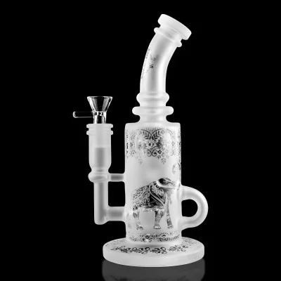 On Point Glass - 10" Sand Blasted Art Incycler Perc Water Pipe - [JA-08]
