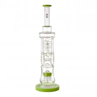 On Point Glass - 15" Double Recycler W/ Spiral Drain Water Pipe - Slyme Green