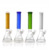 On Point Glass - 15.5" Color Tube Sand Blasted Art 25mm Thick Base Beaker Bong - Assorted Colors