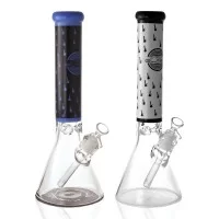On Point Glass - 14" Color Tube Sand Blasted Art Beaker Bong - Assorted Colors