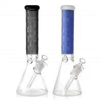 On Point Glass - 14" Color Tube Sand Blasted Art Beaker Bong - Assorted Colors