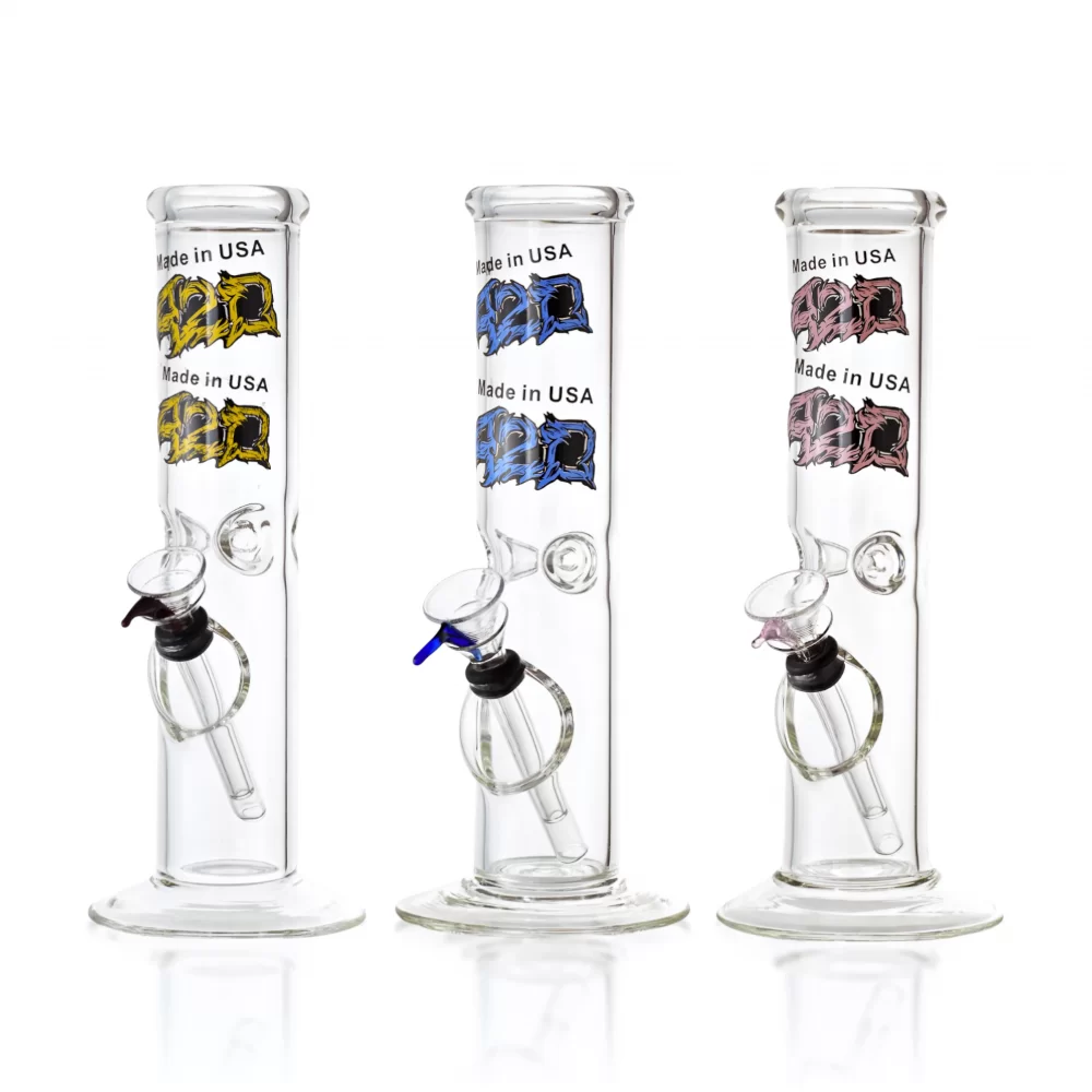 10 Inch Glass on Rubber Straight Water Pipe with 420 Art 10 inch straight tube water pipe with rubber base and 420 decal design