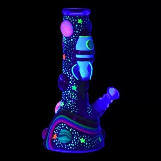 10.5" Rocketing to Relaxation Beaker Water Pipe - Glow in the Dark