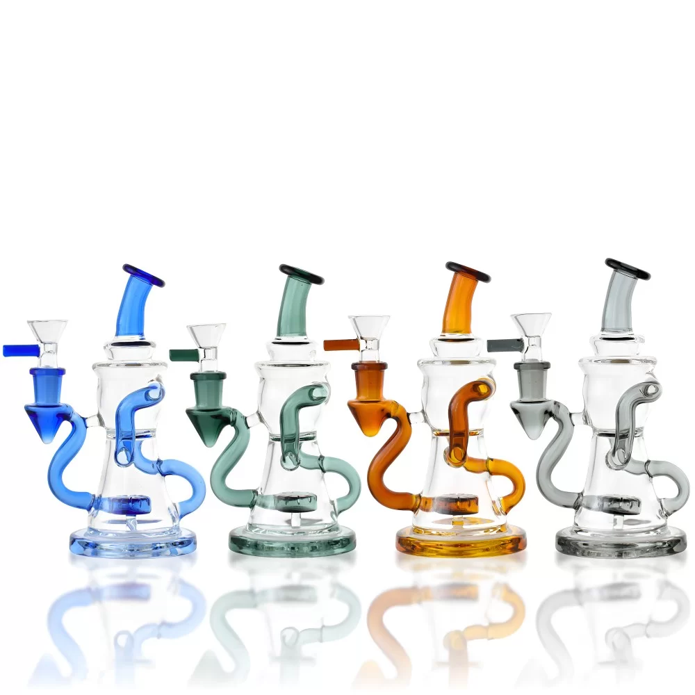 7 Inch Curvy Glass Recycler Water Pipe with Showerhead Perc 7 Inch Curvy Glass Recycler Water Pipe with Showerhead Perc