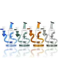 7" Curvy Glass Showerhead Perc Recycler Water Pipe - [RG94]