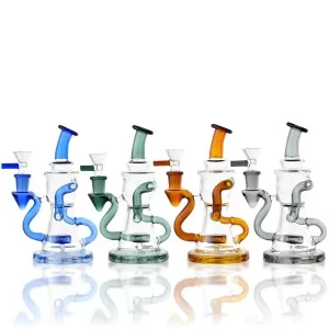 7" Curvy Glass Showerhead Perc Recycler Water Pipe - [RG94]