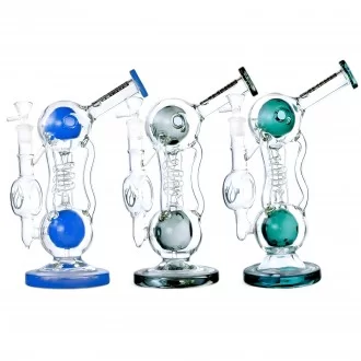 Social Glass - 10.5" Double Ball Chamber Recycler Water Pipe - [A929]