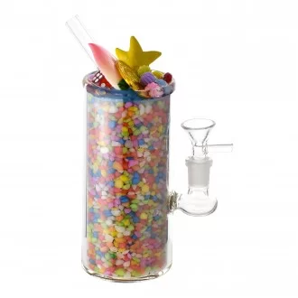 Peachy Hits Matrix Perc Pebble Filled Cup Water Pipe - E