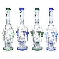 Clover Glass - 18.5" Triple Hourglass Chamber w/ Perc Recycler Water Pipe - [WPA307]