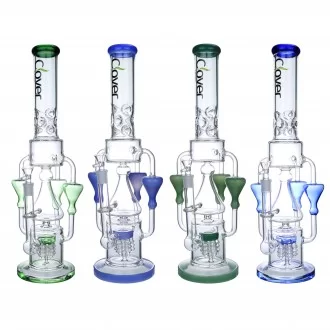 Clover Glass - 18.5" Triple Hourglass Chamber w/ Perc Recycler Water Pipe - [WPA307]