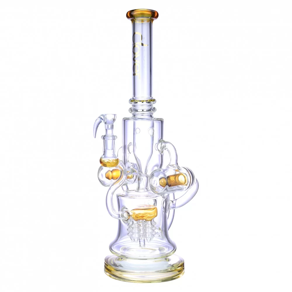 Shop Clover Glass 16" Multi Chamber Double Inline Perc Recycler Water Pipe at Skygate Wholesale Clover Glass 16 Inch Multi Chamber Double Inline Perc Recycler Water Pipe