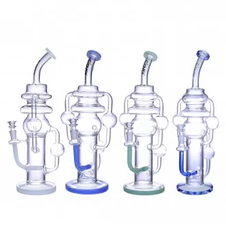 Clover Glass - 14" Multi Chamber Orb Inline Perc Recycler Water Pipe