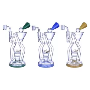 Clover Glass - 9.5" - Funnel Style Dual Honeycomb Perc Recycler Water Pipe
