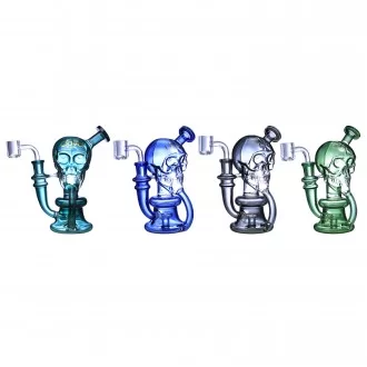 Clover Glass - 6.5" Skull Shape Matrix Perc Recycler Water Pipe - [WPE-974]