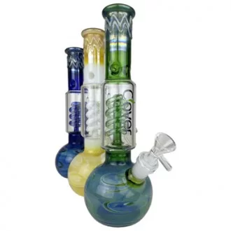 Clover Glass - 12" Helix Perc RoundB Beaker Water Pipe 14MM Female [WPC-228]