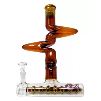 15.5" ZONG! Gold Fumed 3-Kink Zong with 9.5" Inline Barrel Perc 2-In-1 Bubbler & Water Pipe - [ZUBC50-U]